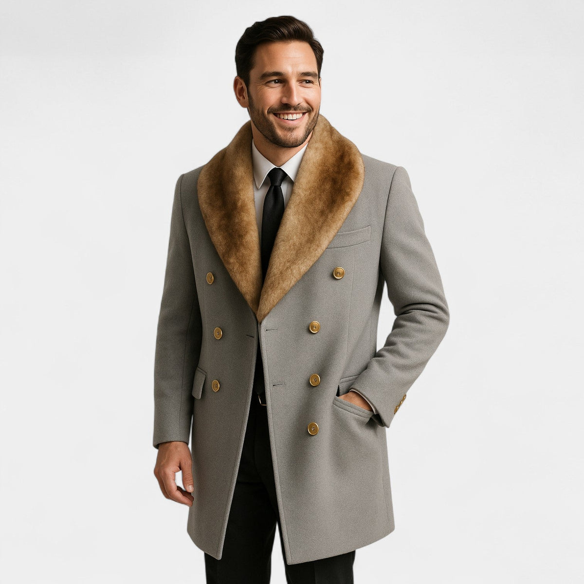Men's Mid-Length Jacket – Wool-Blend Polo Collar