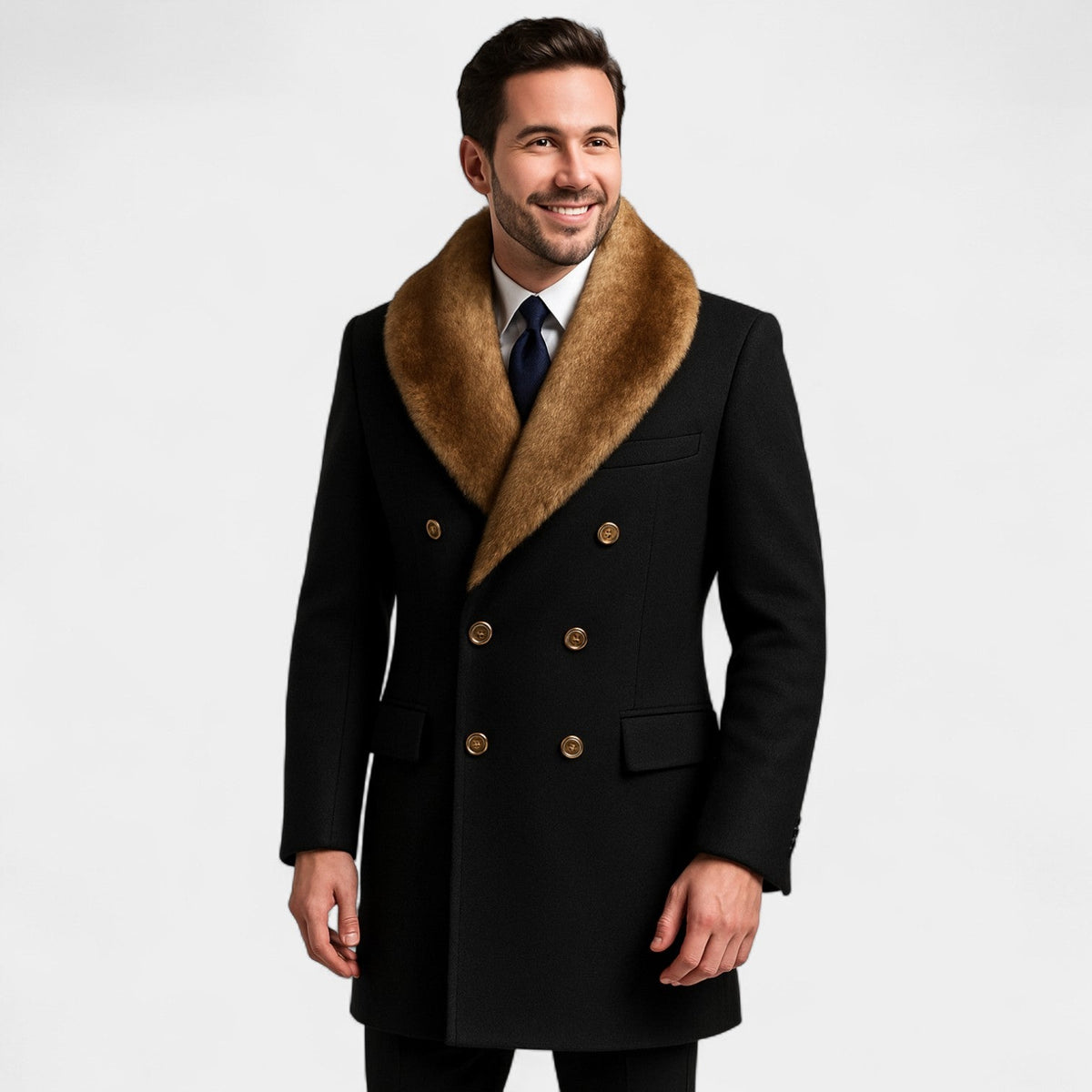 Men's Mid-Length Jacket – Wool-Blend Polo Collar