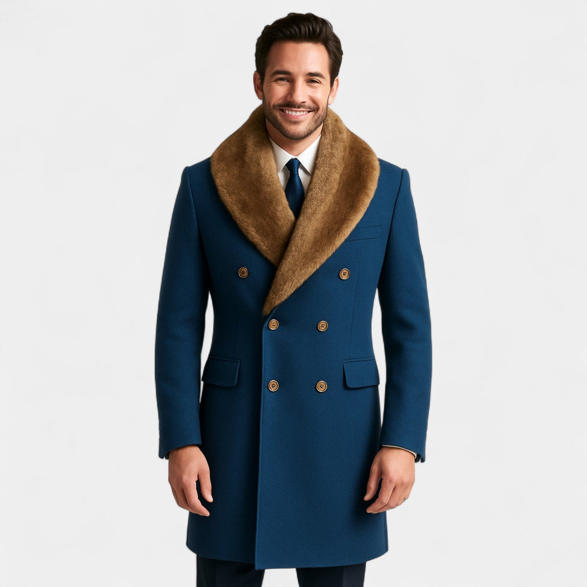 Men's Mid-Length Jacket – Wool-Blend Polo Collar