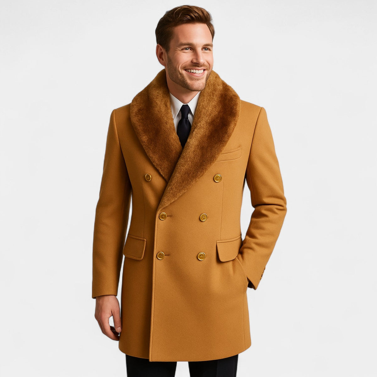 Men's Mid-Length Jacket – Wool-Blend Polo Collar
