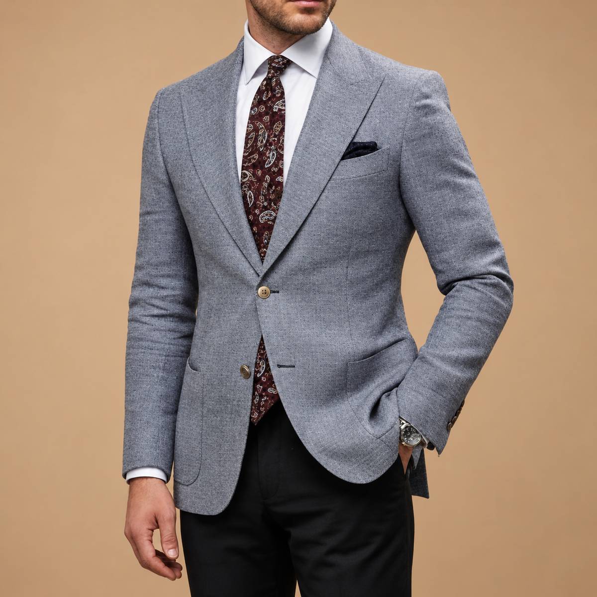 Men's Printed Blazer – Slim Double-Buckle Front