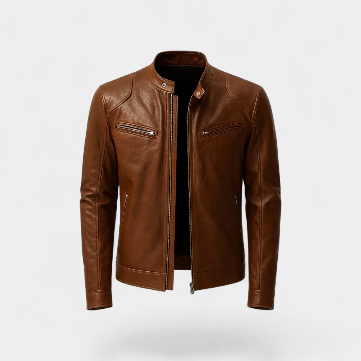 Men's Faux Leather Biker Jacket – Slim Stand Collar