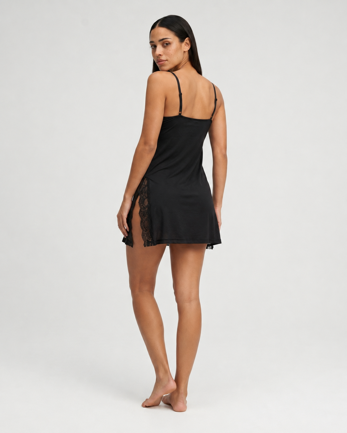 Women's Lace-Trim Slip Nightdress – Side Slit Detail