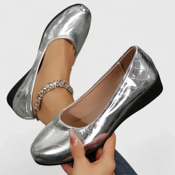 Women's Croc-Effect Ballet Flat – Round Toe Slip-On