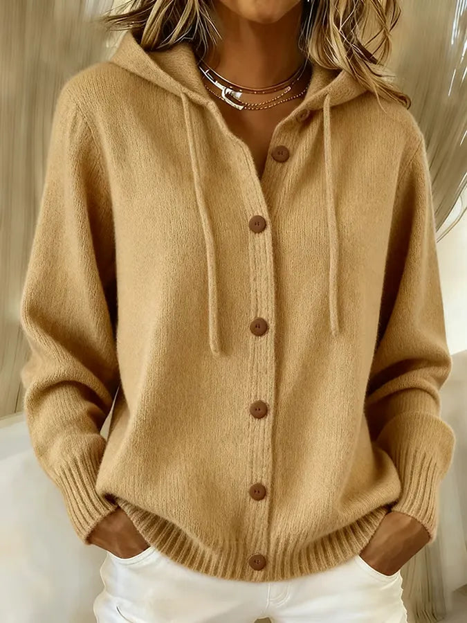 Women's Hooded Knit Cardigan – Drawstring Relaxed Fit