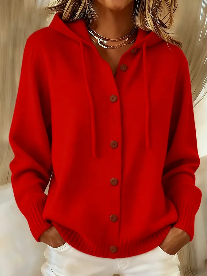 Women's Hooded Knit Cardigan – Drawstring Relaxed Fit