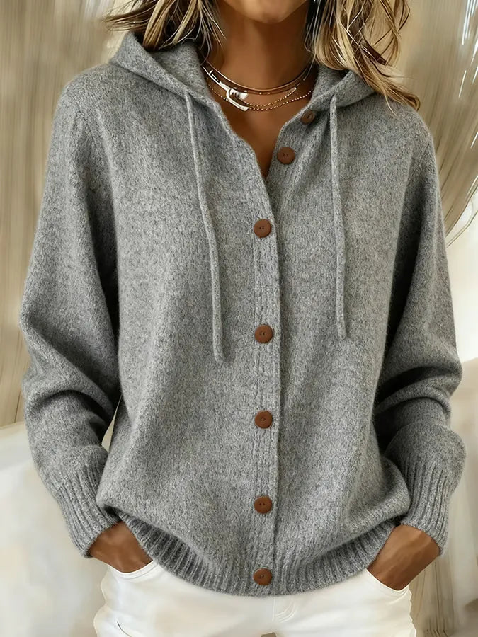 Women's Hooded Knit Cardigan – Drawstring Relaxed Fit