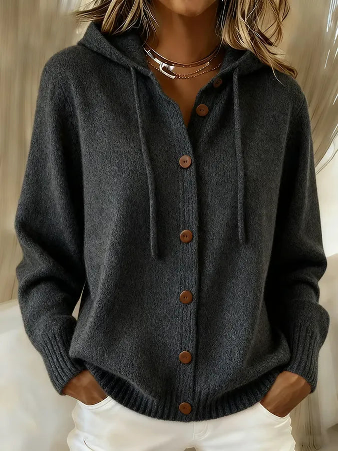 Women's Hooded Knit Cardigan – Drawstring Relaxed Fit