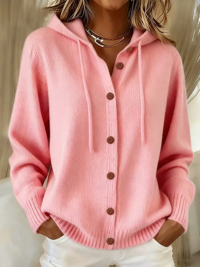 Women's Hooded Knit Cardigan – Drawstring Relaxed Fit