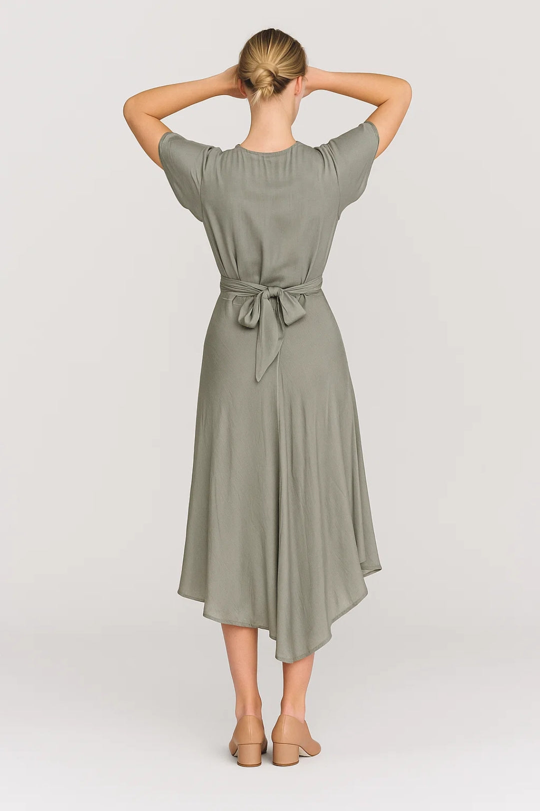 Women's Wrap Midi Dress – Asymmetric Hem, Tie Waist