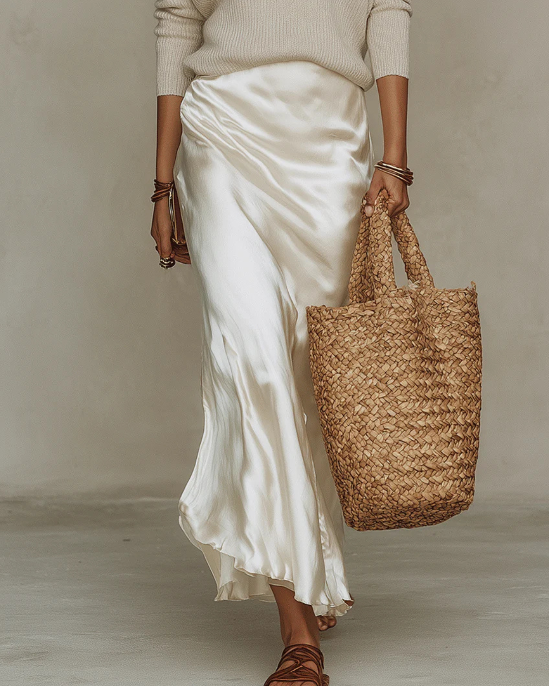 Women's Satin Midi Dress and Sweater Set – Layered Two-Piece