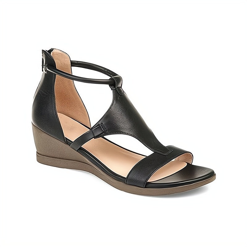 Women's Wedge Sandal – Strappy Back-Zip Design