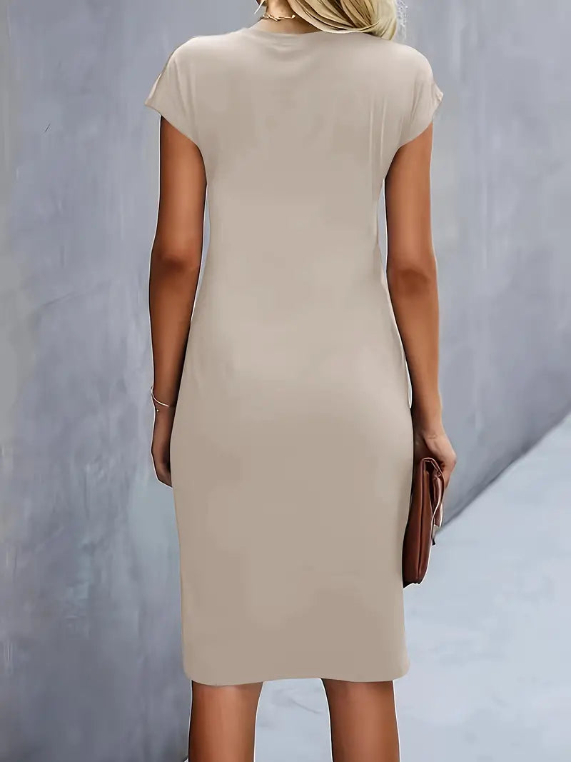 Women's Cotton Midi Dress – Fitted Crew Neck