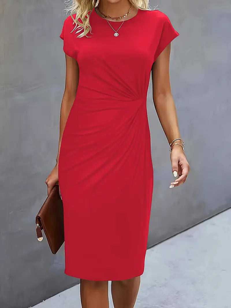 Women's Cotton Midi Dress – Fitted Crew Neck