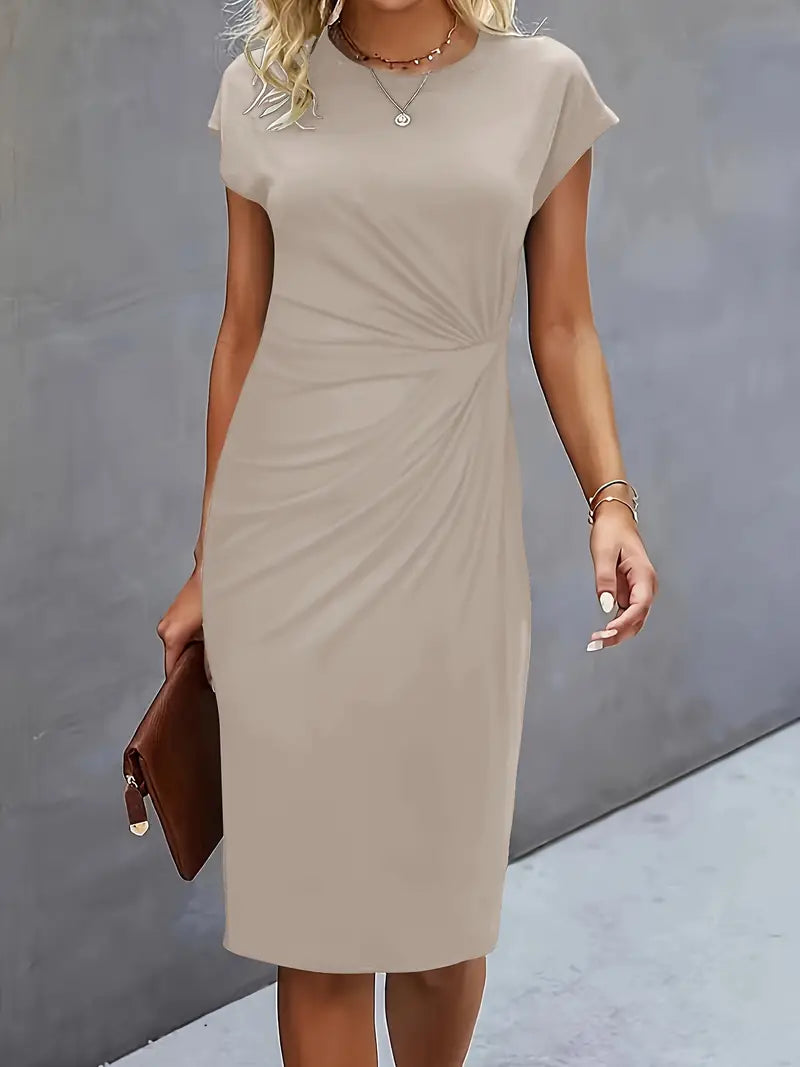 Women's Cotton Midi Dress – Fitted Crew Neck