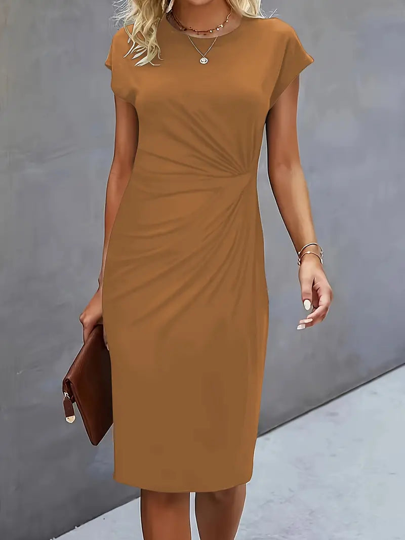 Women's Cotton Midi Dress – Fitted Crew Neck