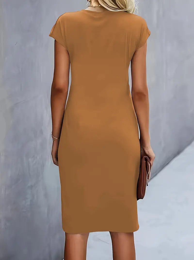 Women's Cotton Midi Dress – Fitted Crew Neck