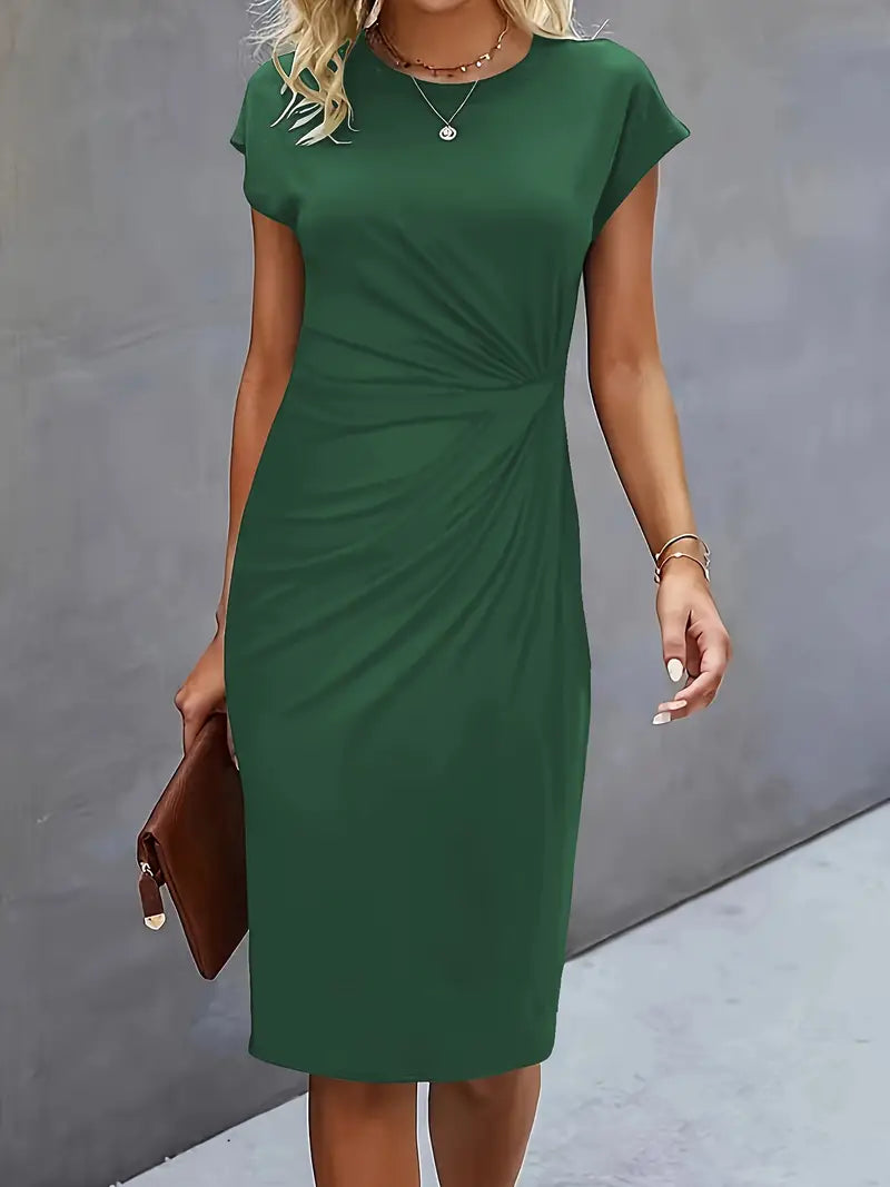 Women's Cotton Midi Dress – Fitted Crew Neck