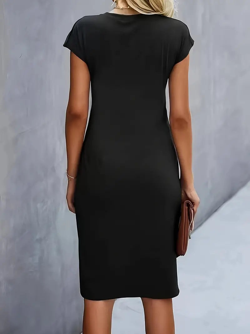 Women's Cotton Midi Dress – Fitted Crew Neck