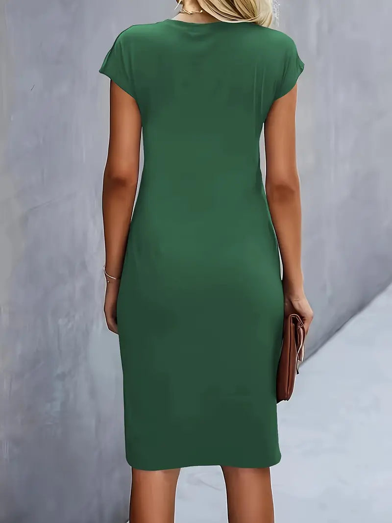 Women's Cotton Midi Dress – Fitted Crew Neck