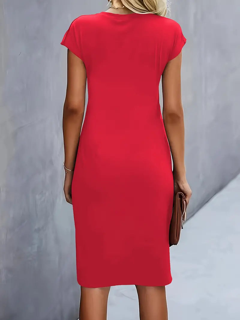 Women's Cotton Midi Dress – Fitted Crew Neck