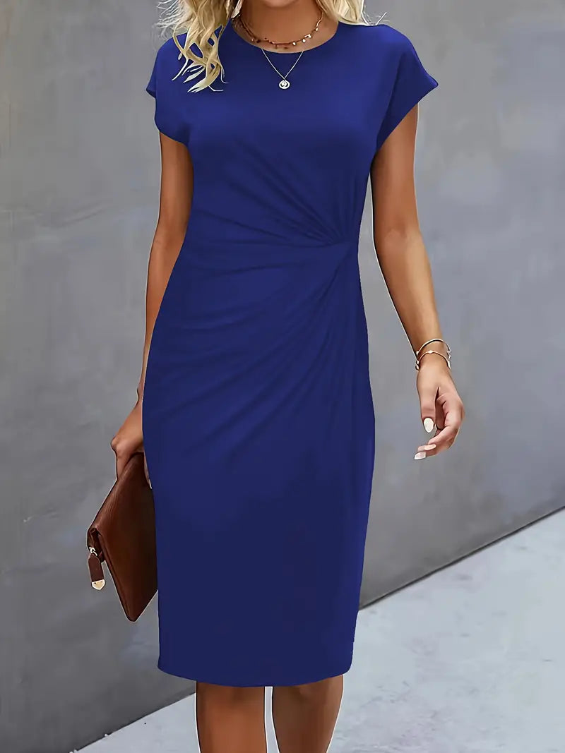 Women's Cotton Midi Dress – Fitted Crew Neck