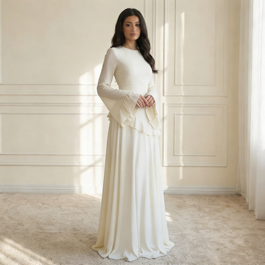Women's Maxi Dress – Ruffle Trim & Flared Sleeves