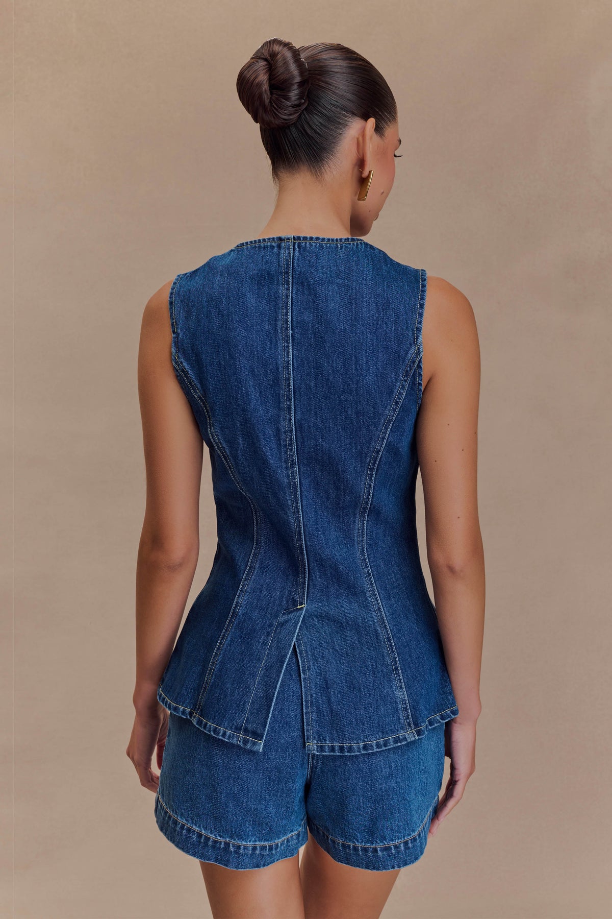 Women's Denim Vest and Shorts Set – Tailored High-Waist