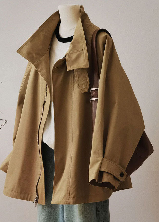 Women's Trench Coat – Wide Collar Zip Front