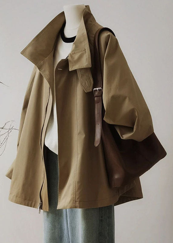 Women's Trench Coat – Wide Collar Zip Front