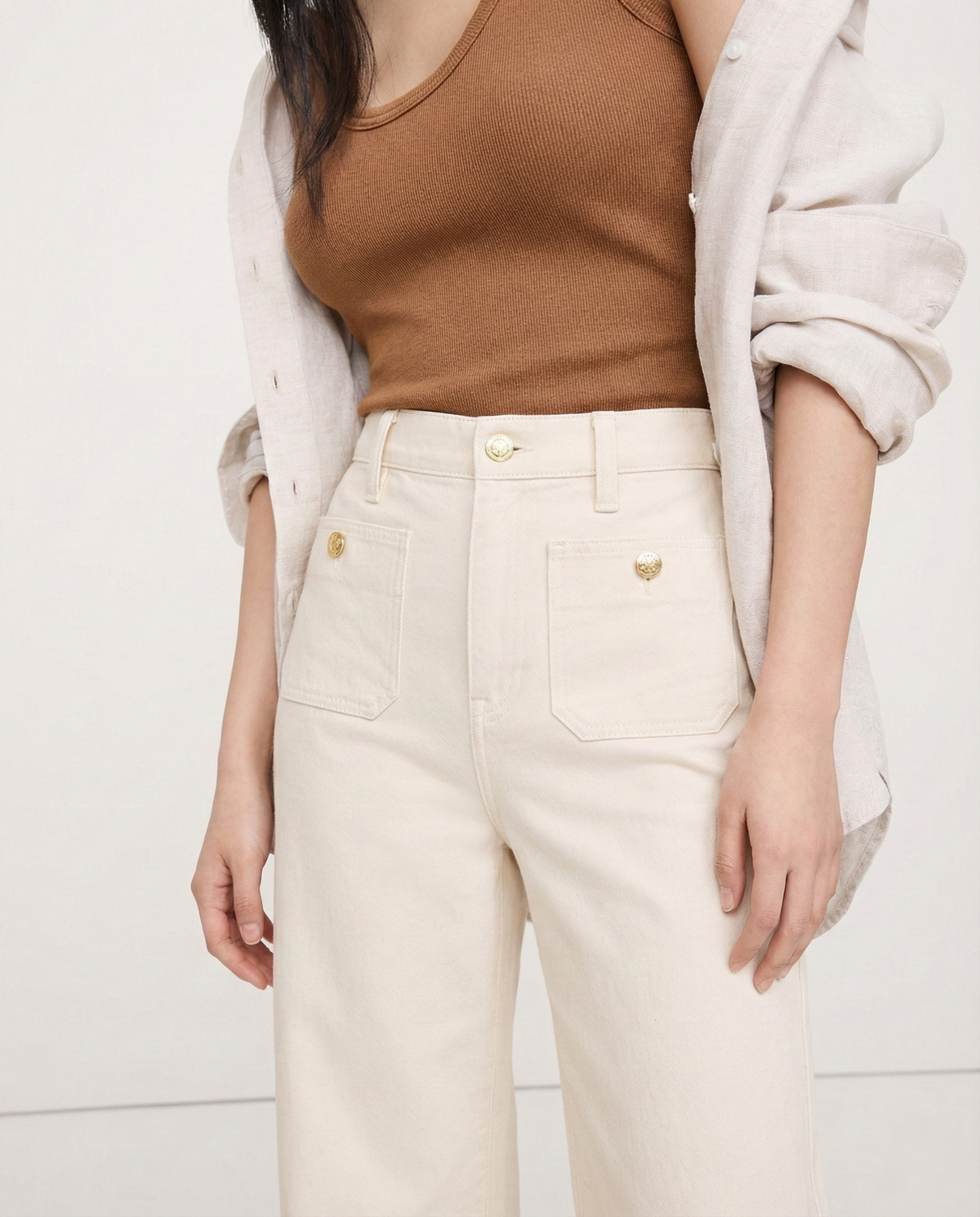Women's Wide-Leg Jeans – High-Rise Button Pockets