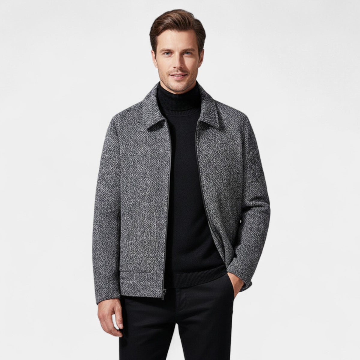 Men's Wool-Blend Coat – Stand Collar Tailored Fit