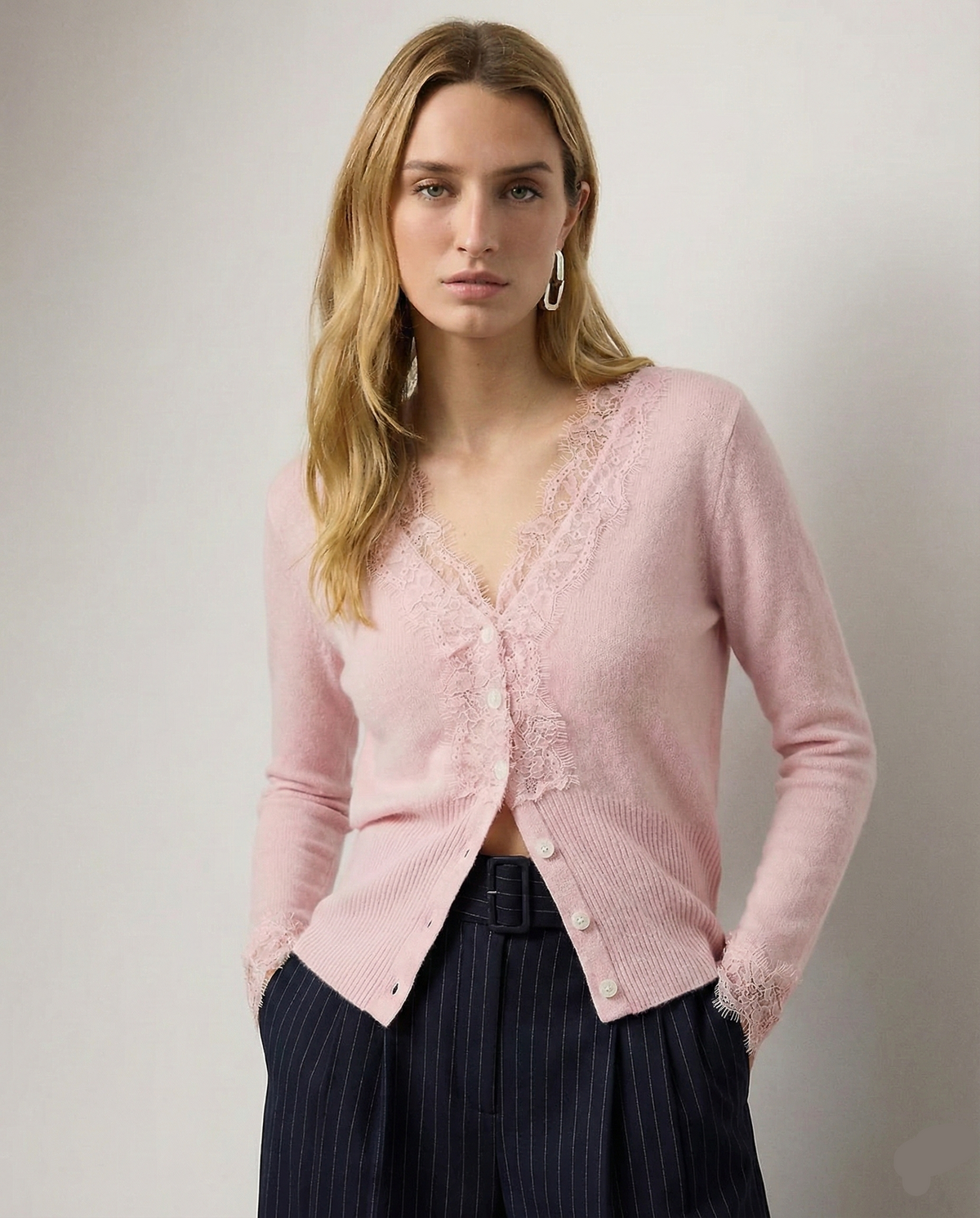 Women's Lace-Trim Knit Cardigan – Open Front Easy Fit