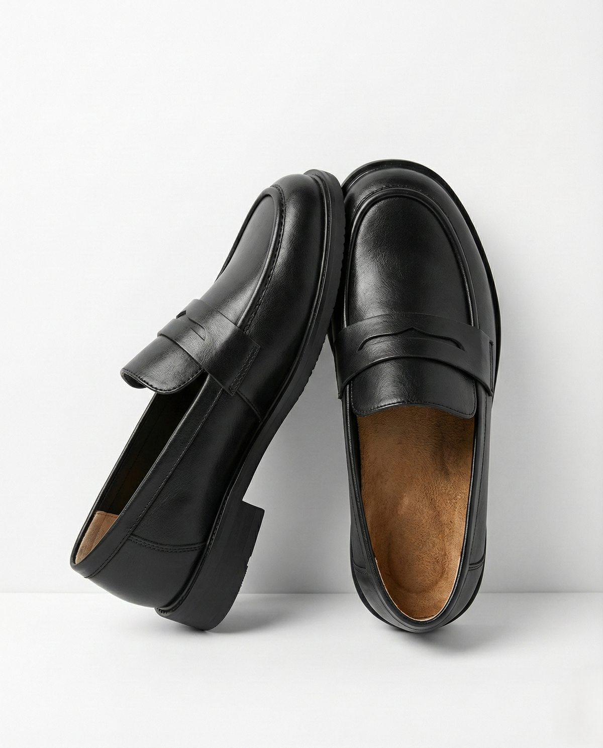 Women's Leather Loafer – Round Toe Stacked Heel