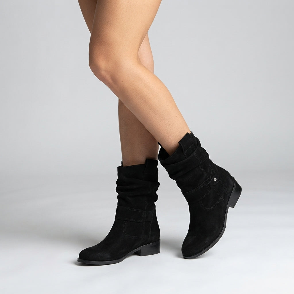 Women's Slouch Faux Suede Boots – Pointed Toe, Block Heel