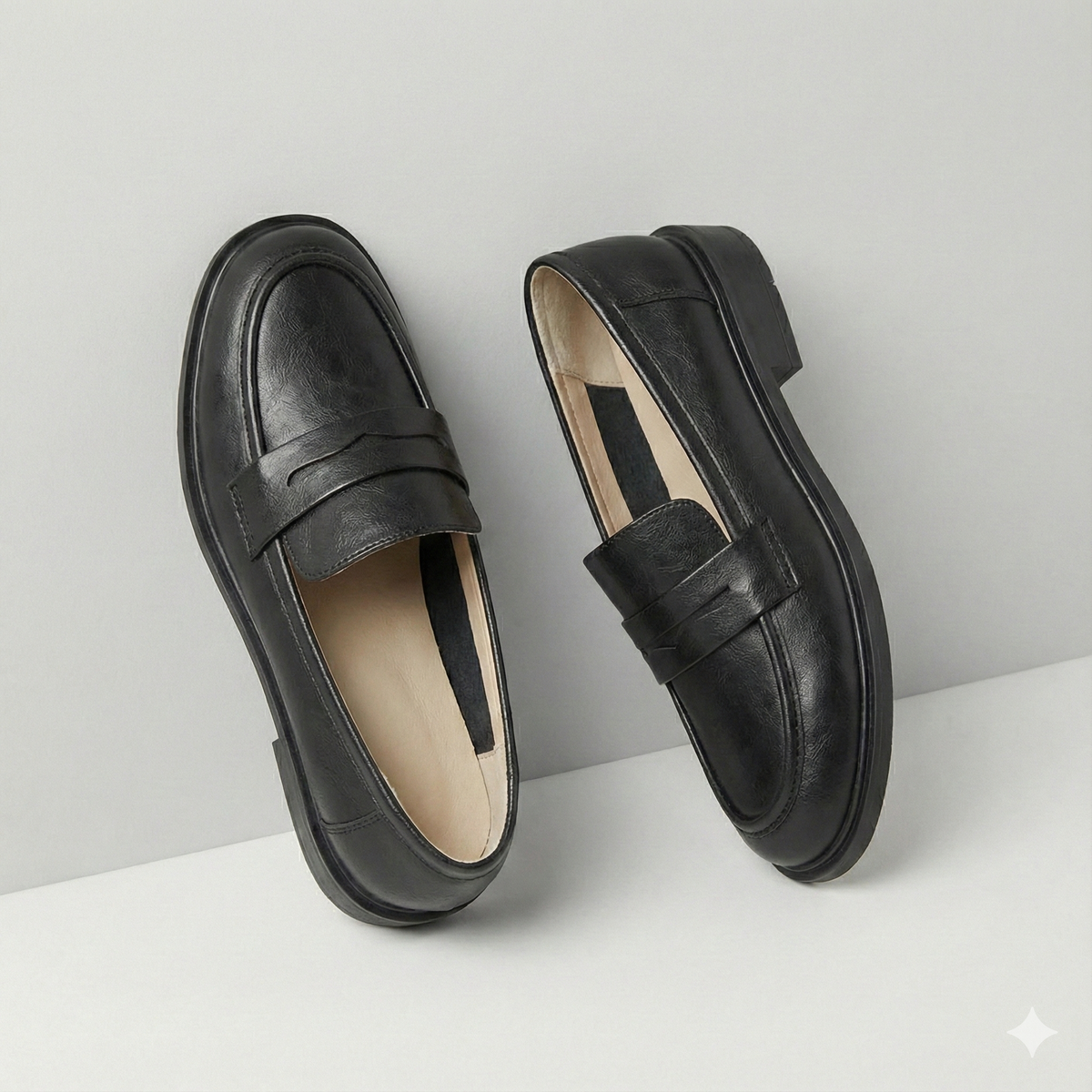 Women's Leather Loafer – Round Toe Stacked Heel