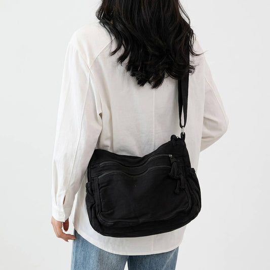 Women's Canvas Crossbody Bag – Multi-Pocket Adjustable Strap