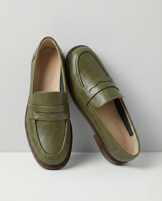 Women's Leather Loafer – Round Toe Stacked Heel