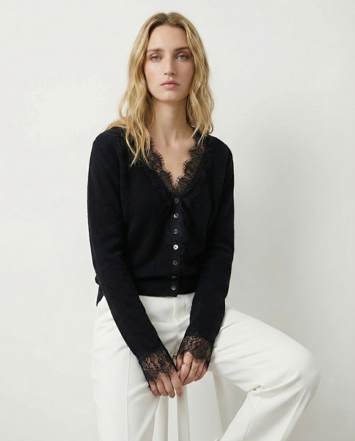 Women's Lace-Trim Knit Cardigan – Open Front Easy Fit