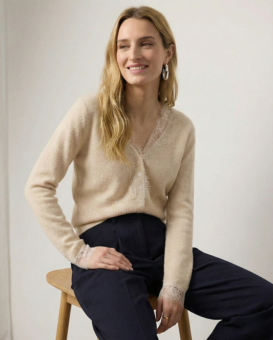 Women's Lace-Trim Knit Cardigan – Open Front Easy Fit