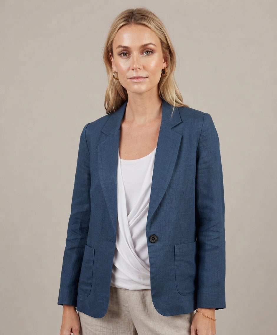 Women's Relaxed Blazer – Notch Lapel Elbow Sleeve