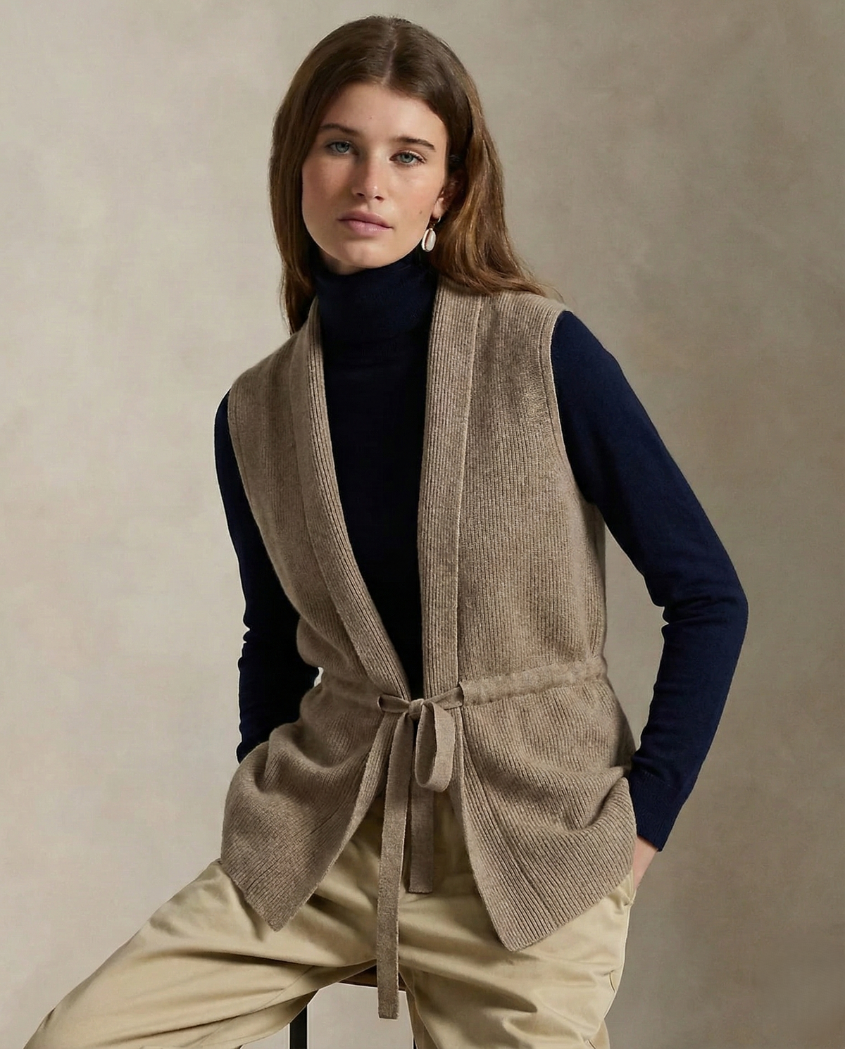 Women's Knit Vest – Slim Fit with Waist Tie