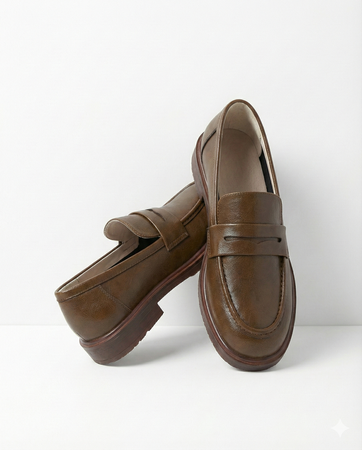 Women's Leather Loafer – Round Toe Stacked Heel