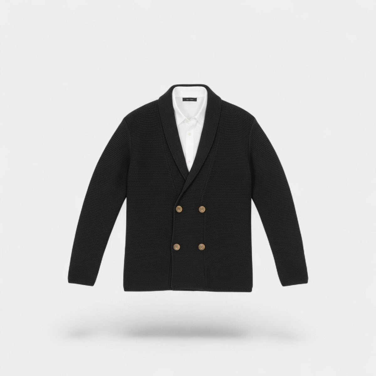 Men's Double-Breasted Knit Cardigan – Notched Lapel Tailored Fit