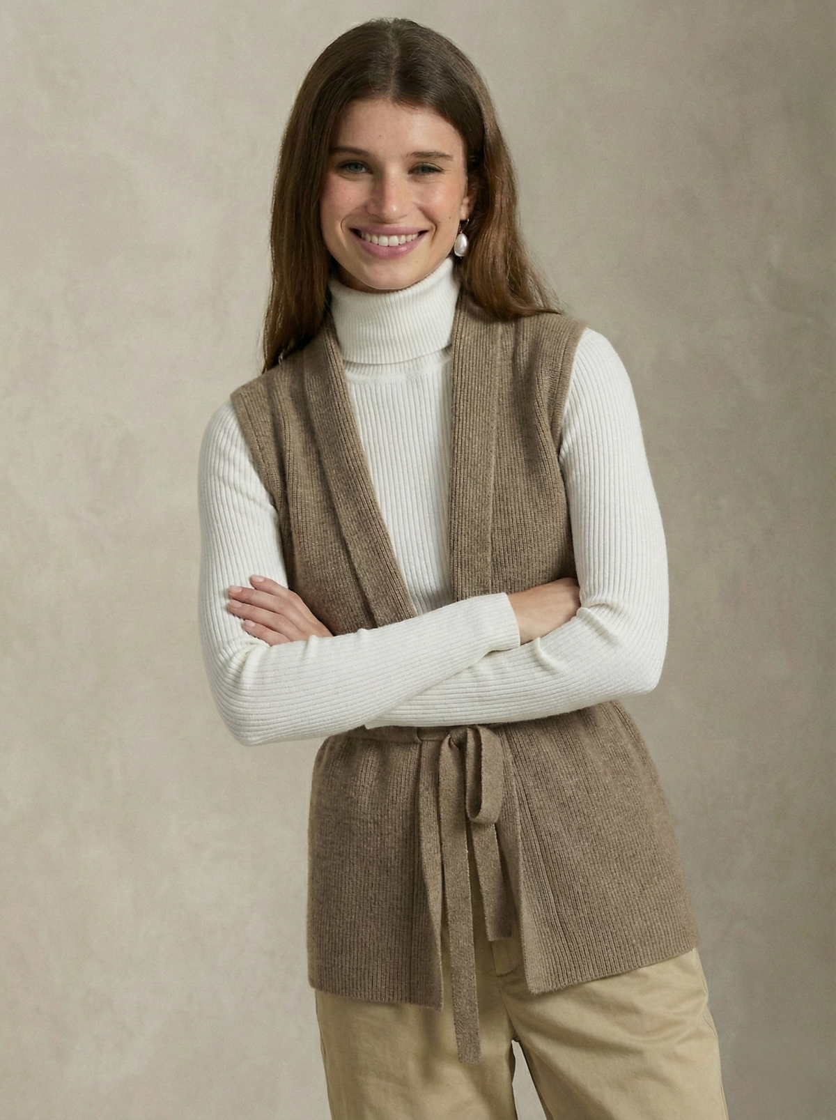 Women's Knit Vest – Slim Fit with Waist Tie