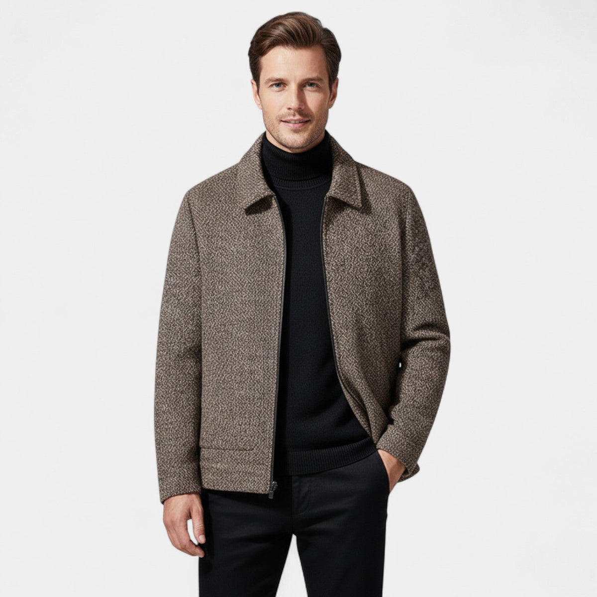 Men's Wool-Blend Coat – Stand Collar Tailored Fit