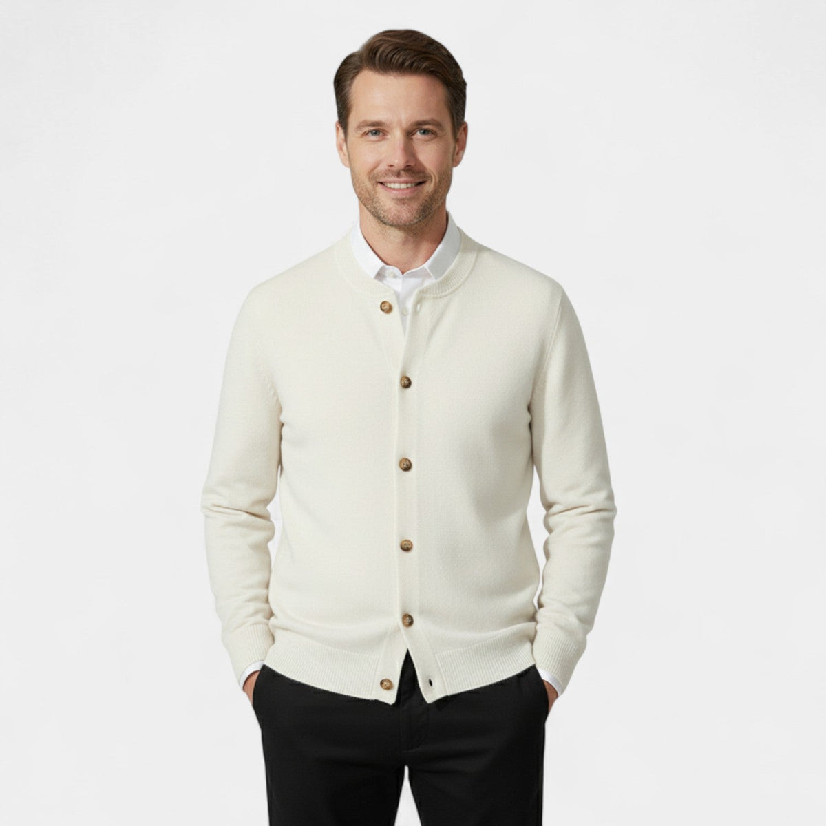 Men's Cashmere Cardigan – Button-Front V-Neck