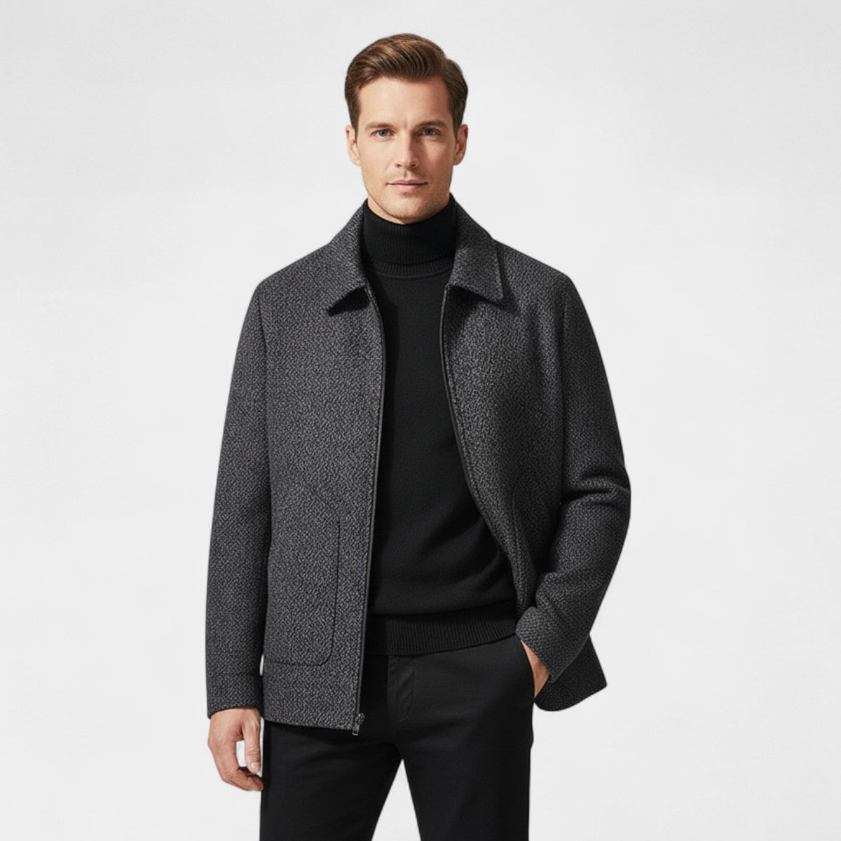 Men's Wool-Blend Coat – Stand Collar Tailored Fit