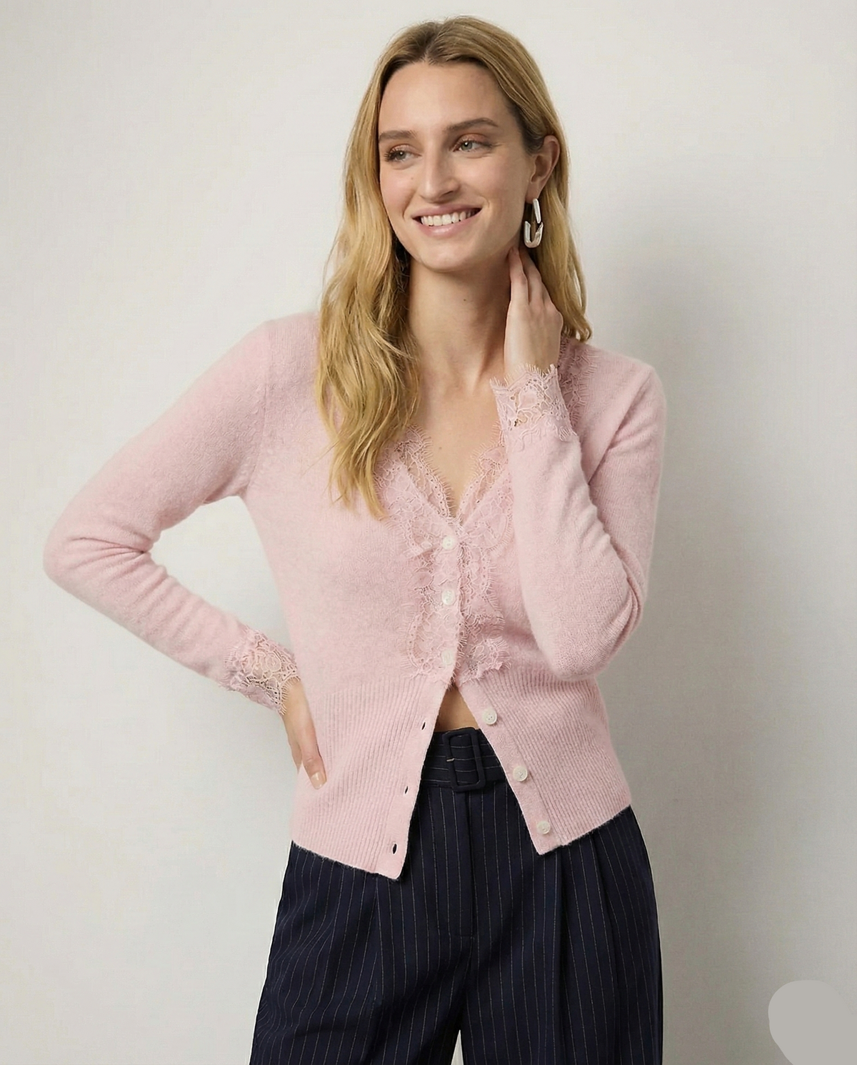 Women's Lace-Trim Knit Cardigan – Open Front Easy Fit