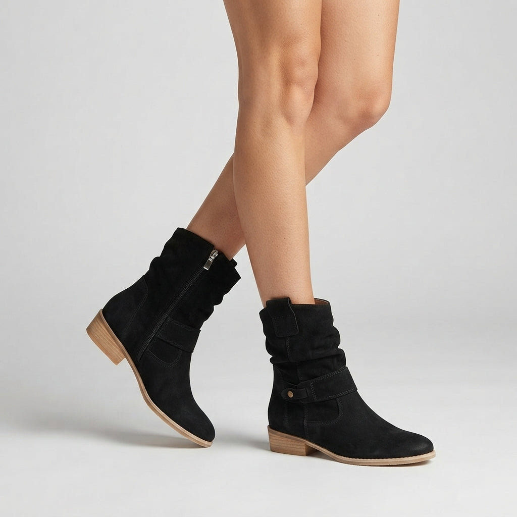 Women's Slouch Faux Suede Boots – Pointed Toe, Block Heel